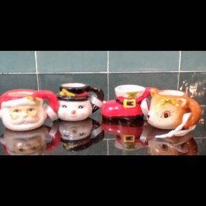 Festive Holiday Mug Set - Santa, Snowman, Boot, Reindeer